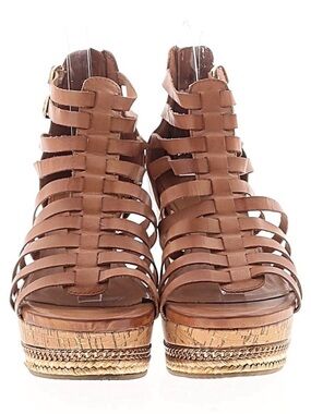 Women’s Tan Strappy Platform Wedge Sandals - Adjustable Ankle Buckle